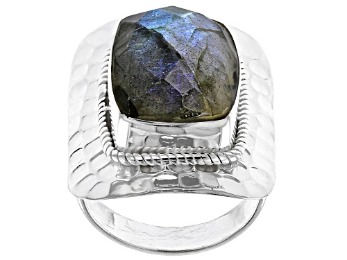 Photo of Pre-Owned 12x16mm Labradorite  Rectangular Cushion Cabochon  Sterling Silver Solitaire Ring - Size 7