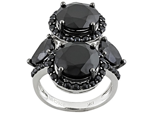 Pre-Owned 5.61ctw Round And 2.04ctw Pear Shape Black Spinel Sterling Silver Ring - Size 5