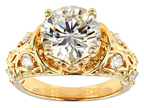 Photo of Pre-Owned MOISSANITE FIRE(R) 3.98CTW DEW ROUND BRILLIANT 14K YELLOW GOLD OVER SILVER RING - Size 6