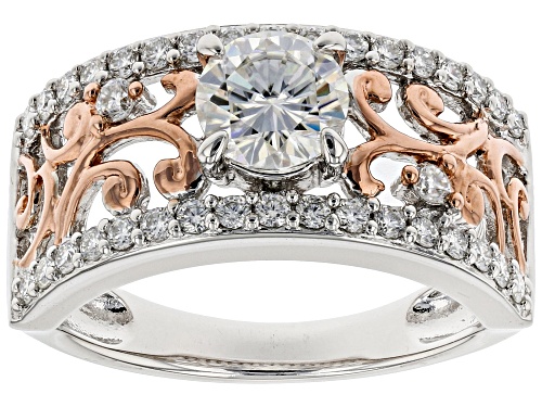Pre-Owned MOISSANITE FIRE(R) 1.20CTW DEW ROUND PLATINEVE(R) AND 14K ROSE GOLD TWO TONE RING - Size 7
