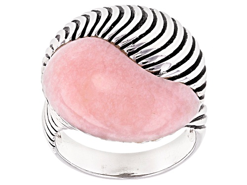 Pre-Owned 20x13mm Free Form Cabochon Peruvian Pink Opal Sterling Silver Seashell Ring - Size 5