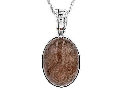 Pre-Owned Southwest Style By Jtv™ 20x15mm Oval Cabochon Strawberry Quartz Silver Enhancer With Chain