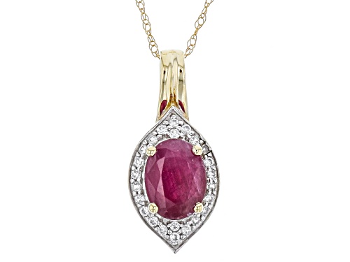 Pre-Owned 1.43ct Oval Mozambique Ruby With .18ctw Round White Zircon 10k Yellow Gold Pendant With Ch