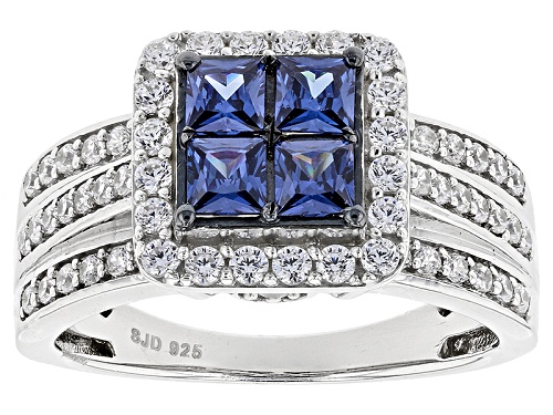 Photo of Pre-Owned Bella Luce ® 2.20ctw Sapphire And White Diamond Simulants Rhodium Over Sterling Silver Rin - Size 12