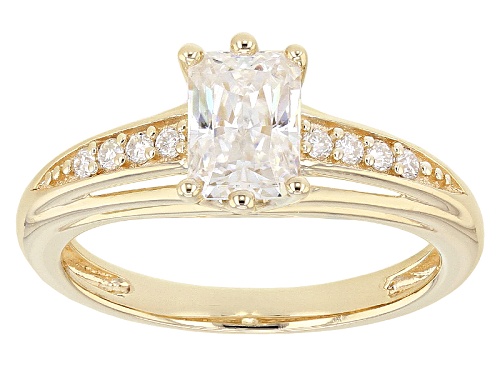 Photo of Pre-Owned Moissanite Fire® 1.36ctw Dew Radiant Cut And Round 14k Yellow Gold Over Silver Ring - Size 11