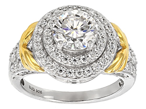 Photo of Pre-Owned Moissanite Fire® 2.13ctw Dew Round Platineve™ And 14k Yellow Gold Over Platineve Ring - Size 11