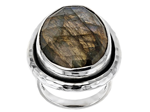 Pre-Owned 21.00ct Oval Gray Labradorite Sterling Silver Solitaire Ring - Size 6