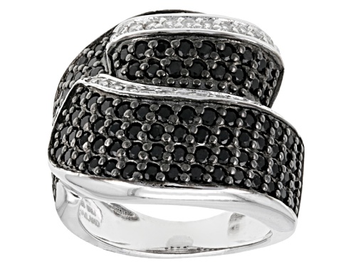 Photo of Pre-Owned 1.19ctw Round Black Spinel With .20ctw Round White Zircon Sterling Silver Crossover Ring - Size 5