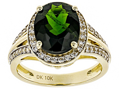 Photo of Pre-Owned 3.15ct Oval Russian Chrome Diopside With .44ctw Round White Zircon 10k Yellow Gold Ring - Size 8