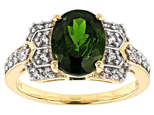 Pre-Owned 2.29ct Oval Chrome Diopside With .36Ctw Round White Zircon 10k Yellow Gold Ring - Size 7