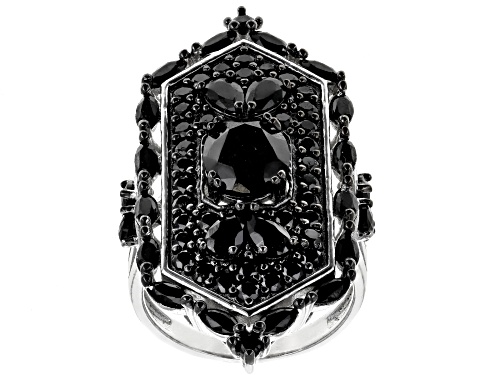 Pre-Owned 5.96ctw Mixed Shape Black Spinel Rhodium Over Sterling Silver Ring - Size 8