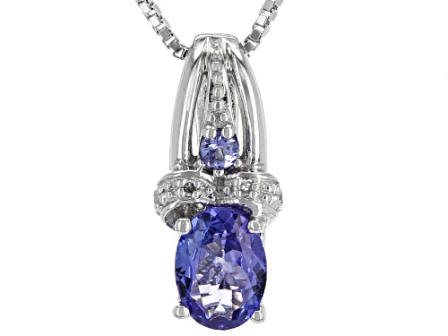 Pre-Owned .67ctw Oval & Round Tanzanite With .01ctw Four Diamond Accents Rhodium Over Silver Pendant