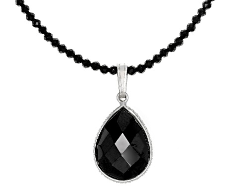 Pre-Owned 10.00ct Pear Shape Checkerboard Drop With 17.00ctw Black Spinel Rondelle Bead Silver Neckl - Size 17