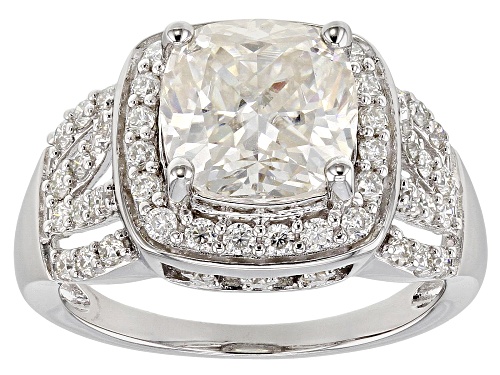 Photo of Pre-Owned MOISSANITE FIRE® 4.32CTW DIAMOND EQUIVALENT WEIGHT CUSHION CUT AND ROUND PLATINEVE™ RING - Size 6