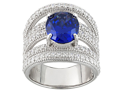 Photo of Pre-Owned Charles Winston For Bella Luce 8.41ctw Tanzanite/White Diamond Simulants Rhodium Over Ster - Size 5