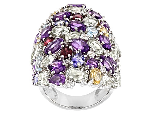 Photo of Pre-Owned 16.23ctw Multi-Color Gemstones With 0.50ctw Round White Zircon Rhodium Over Silver Ring - Size 6