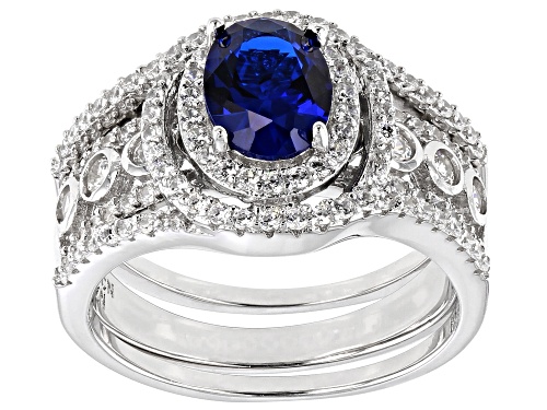 Pre-Owned Bella Luce® 3.59ctw Blue Sapphire and White Diamond Simulants Rhodium Over Sterling Ring W - Size 8