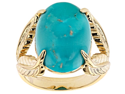 Pre-Owned  18x13mm Oval Sleeping Beauty Turquoise Solitaire 18K Gold Over Silv - Size 12