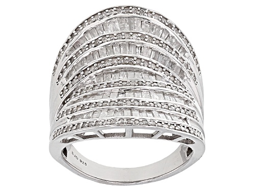 Photo of Pre-Owned 1.75ctw Round And Baguette White Diamond Rhodium Over Sterling Silver Ring - Size 6