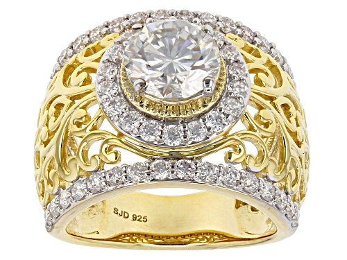 Pre-Owned Moissanite Fire® 3.40ctw Dew Round 14k Yellow Gold Over Silver Ring - Size 8