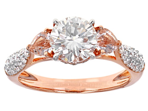 Pre-Owned Moissanite Fire® 1.54ctw Dew And .38ctw Morganite 14k Rose Gold Over Silver Ring - Size 11