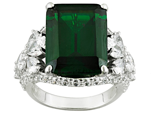 Photo of Pre-Owned Charles Winston For Bella Luce ® Emerald Simulant & Diamond Simulants Rhodium Over Sterlin - Size 5