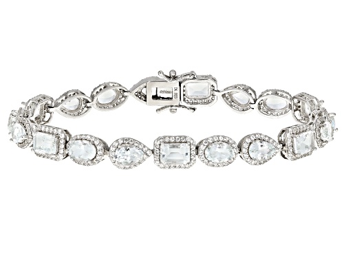 Pre-Owned 10.88ctw Pear Shape, Oval And Emerald Cut Aquamarine With 3.92ctw Round White Zircon Silve - Size 8