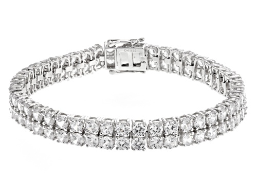 Pre-Owned 24.00ctw Round White Zircon Sterling Silver Double Strand Tennis Bracelet - Size 8