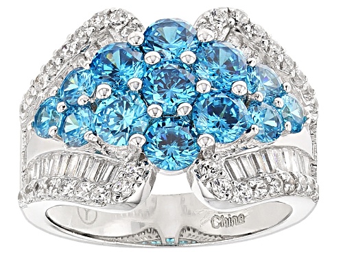 Pre-Owned Bella Luce ® 5.50ctw Neon Apatite And White Diamond Simulants Rhodium Over Sterling Silver - Size 11