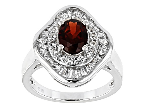 Pre-Owned 1.19ct Oval Vermelho Garnet™ With 1.20ctw Mixed Shape White Topaz Rhodium Over Sterling Si - Size 7