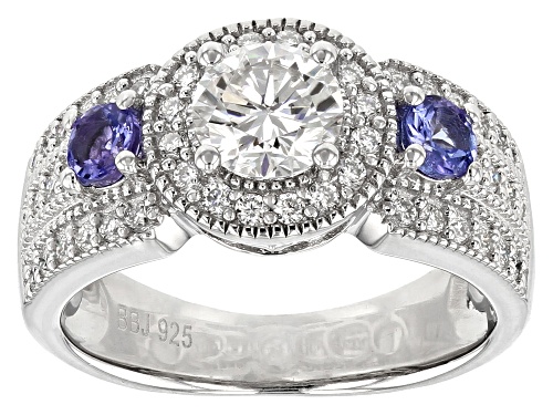 Photo of Pre-Owned Moissanite Fire® 1.28ctw Dew And .36ctw Tanzanite Platineve™ Ring - Size 11