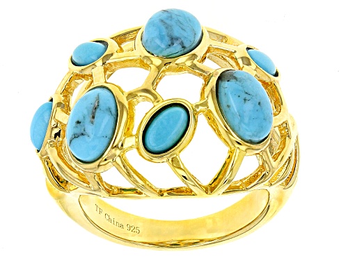 Pre-Owned Tehya Oyama Turquoise™ Oval Cabochon Sleeping Beauty Turqouise 18k Yellow Gold Over Silver - Size 4