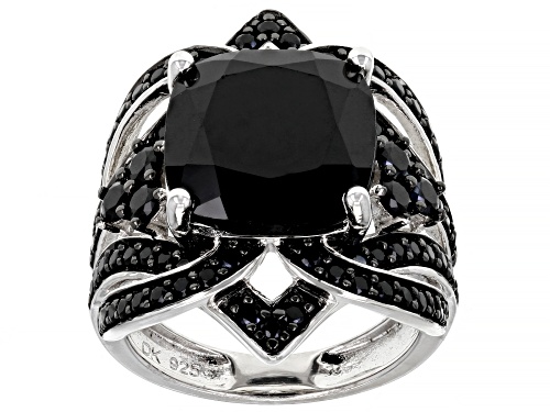 Photo of Pre-Owned 7.03ctw Square Cushion And Round Black Spinel Sterling Silver Ring - Size 5