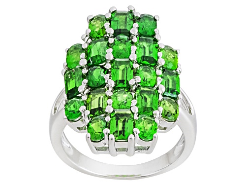 Photo of Pre-Owned 4.65ctw Emerald Cut And Oval Chrome Diopside Sterling Silver Ring - Size 4
