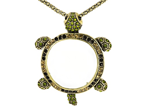 Pre-Owned Off Park ® Collection Multicolor Crystal Antiqued Gold Tone Turtle Magnifying Glass Neckla
