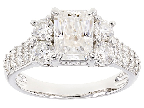 Photo of Pre-Owned Moissanite Fire® 2.84ctw Diamond Equivalent Weight Radiant Cut And Round Platineve™ Ring - Size 9
