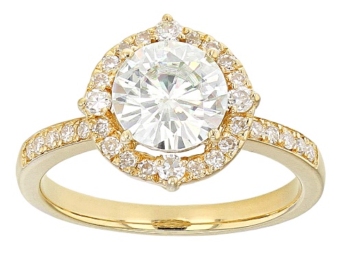 Photo of Pre-Owned Moissanite Fire® 1.90ctw Diamond Equivalent Weight Round 14k Yellow Gold Over Sterling Sil - Size 11