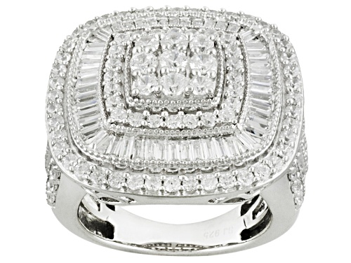 Pre-Owned Bella Luce ® 5.80ctw Round And Baguette Rhodium Over Sterling Silver Ring - Size 5