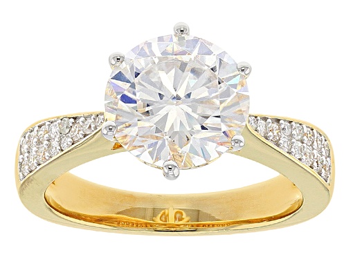 Photo of Pre-Owned Moissanite Fire® 3.36ctw Dew Round 14k Yellow Gold Over Silver Ring - Size 5
