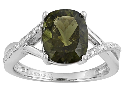 Photo of Pre-Owned 1.90ct Rectangular Cushion Moldavite And .06ctw Round White Zircon Sterling Silver Ring - Size 6