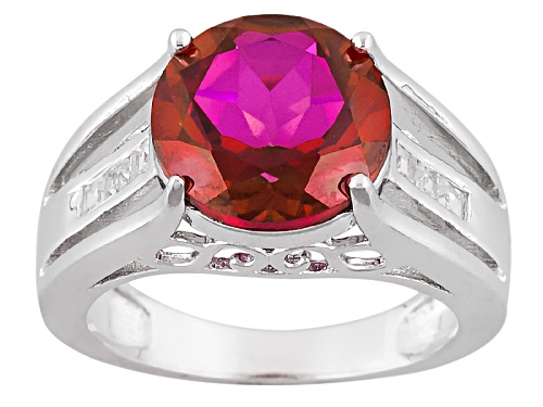 Pre-Owned 4.67ct Round Peony™ Mystic Topaz® With .30ctw Square White Topaz Sterling Silver Ring - Size 12