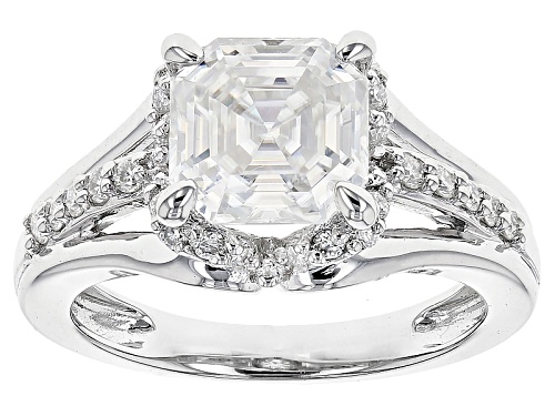 Pre-Owned Moissanite Fire® 3.38ctw Diamond Equivalent Weight Asscher Cut And Round Platineve™ Ring - Size 11