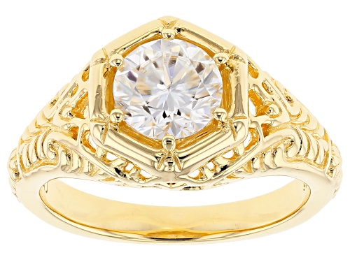 Pre-Owned Moissanite Fire® 1.00ct Dew Round 14k Yellow Gold Over Silver Ring - Size 10