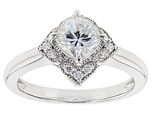 Photo of Pre-Owned Moissanite Fire® 1.54ctw Dew Square Cushion Cut And Round Platineve™ Ring - Size 10