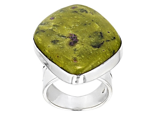 Pre-Owned Artisan Gem Collection Of India, Fancy Cabochon Tasmanian Serpentine Sterling Silver Solit - Size 5