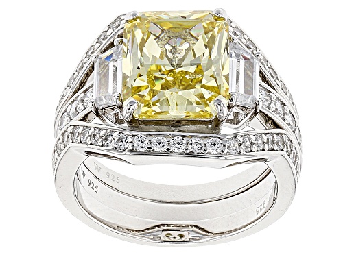 Pre-Owned Charles Winston For Bella Luce ® Canary & Diamond Simulants Rhodium Over Silver Ring With - Size 11