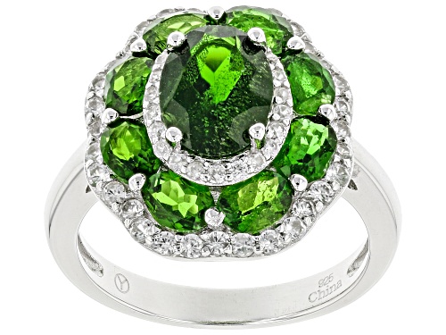 Pre-Owned 3.10ctw 8x6mm And 4x3mm Oval Russian Chrome Diopside With .62ctw White Zircon Sterling Sil - Size 10