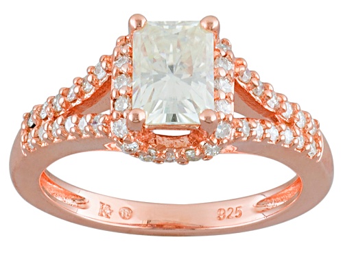 Photo of Pre-Owned Moissanite Fire® 1.64ctw Dew Radiant Cut And Round 14k Rose Gold Over Sterling Silver Ring - Size 6