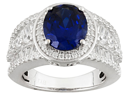 Pre-Owned Bella Luce ® Esotica ™ 7.97ctw Tanzanite & Diamond Simulants Rhodium Silver Ring - Size 9