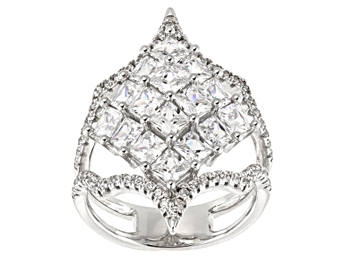 Pre-Owned Bella Luce ® 5.16ctw White Diamond Simulant Rhodium Over Sterling Silver Ring (3.26ctw Dew - Size 9